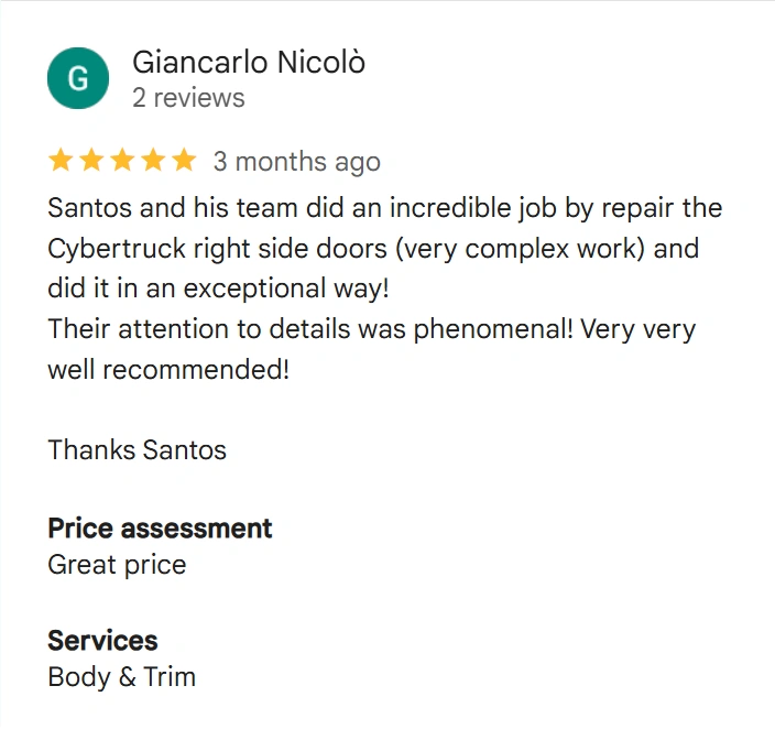 Google Review from Giancarlo Nicolo