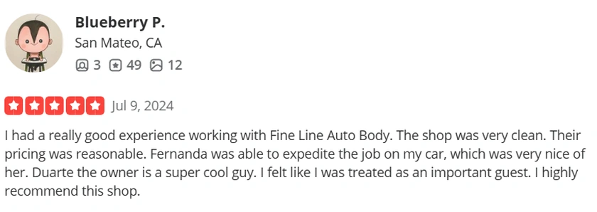 Yelp Review from Blueberry P.